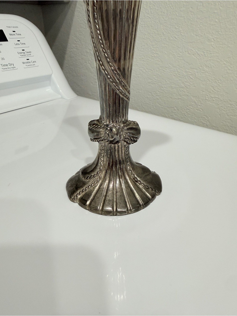 Vintage Silver Fluted Bud Vase with Rope Bow Design - Picture 5 of 15
